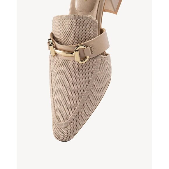 🆕 Mousse Fit Apricot Mesh Knit Women’s Mules Slip-On Block Heel Pointed Sandals - Picture 3 of 5